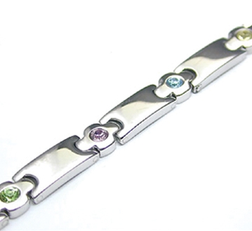 Steel Rainbow Crystal Link Bracelet - BR2886 - Click Image to Close